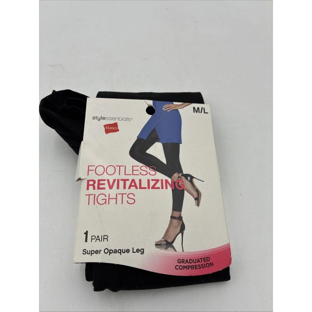 1 Pair Hanes Style Essentials Footless Tights Super Opaque Black M/L